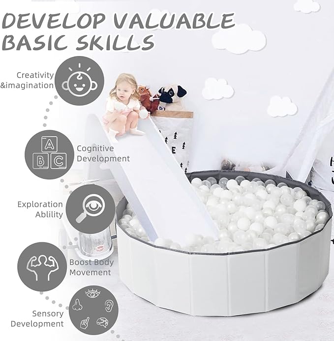 Ball Pit for Toddlers Babies Dogs Cats Iinfant Children, Foldable Ball Pits Play Tent, Crawl Playpen Ball Pool with Storage Bag, Surprise for Boys Girls Festival (Balls Not Included), White