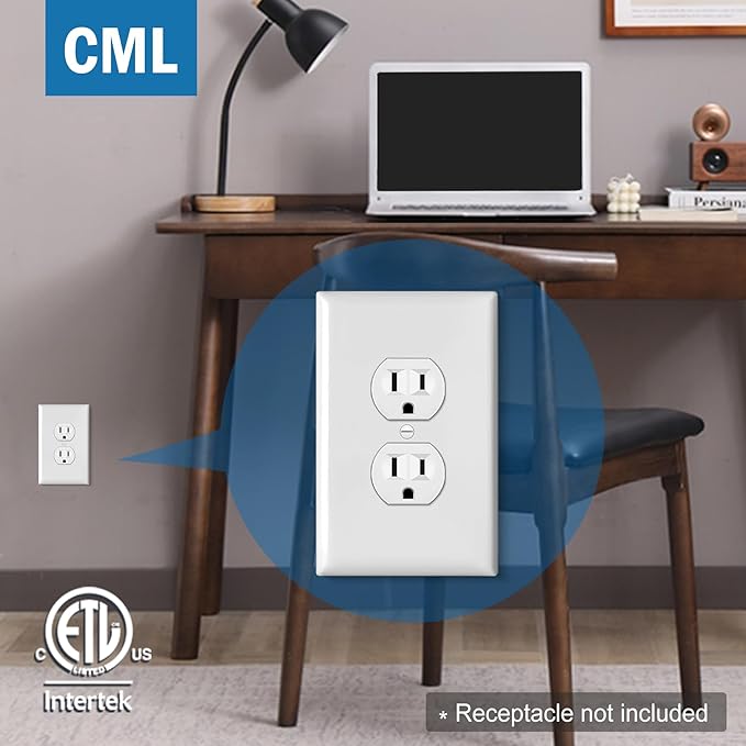 CML Jumbo Duplex Outlet Covers, 100 Pack Oversized Electrical Outlet Wall Plate, 1-Gang White Switch Plates, Dual Receptacle Faceplate, Over-Size 3.5??x 5.5?? Impact Resistant, ETL Listed
