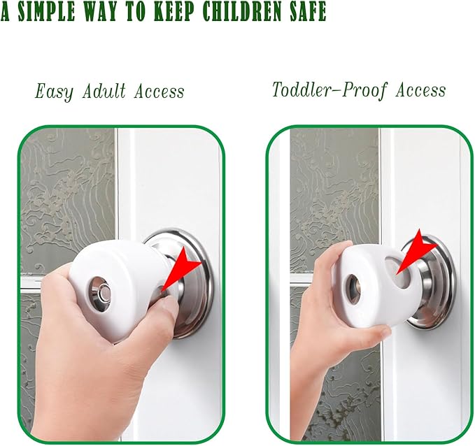 Child Proof Door Knob Safety Covers - 4 Pack, Easy Install Baby Door Knob Covers for Kids, Durable White PP Material, Fits Most Spherical Door Knobs, Child Safety Products
