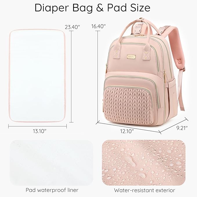 Diaper Bag Backpack - Large Multi functional, Boys, Girls & Baby Travel Essentials Tote with Changing Pad, Insulated Pockets, Stroller Straps, Waterproof - Baby Backpack for Mom & Maternity (Pink)