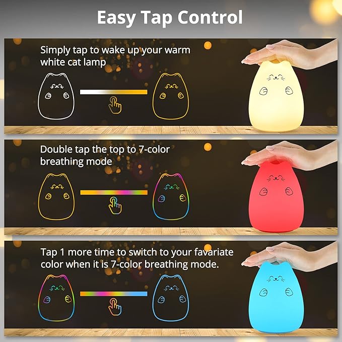 GoLine Cute Kawaii Kids Night Lights for Room Decor - Cat Lamp for Kids Bedroom Nursery, Best Christmas Birthday Gifts for Women Wife Teen Girls.