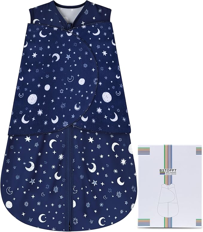 BSTOPPT Newborn Sleep Sack Baby Swaddle,Swaddle me 0-3 Month,3-Way Adjustable Wearable Blanket,100% Rayon Cotton Swaddling Sleeping Bag,TOG 0.5 (Starry Sky, 0-3 Months)
