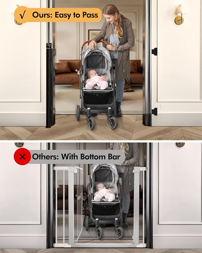 (2 Pack) Retractable Baby Gate for Stairs & Doorways,55" Wide x 33.6" Tall Easy Installation Mesh Dog Gate for Indoor & Outdoor Use,Pet and Dog Safety Gate for Hallways(Black)