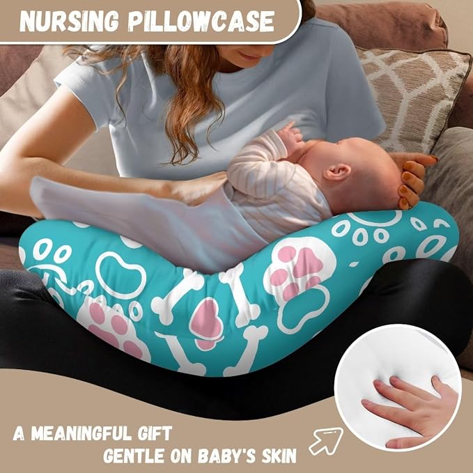 Dog Paws Bone Nursing Pillow Covers, Nursing Pillow Slipcovers Breastfeeding Newborn Infant Feeding Cushion Cover Case