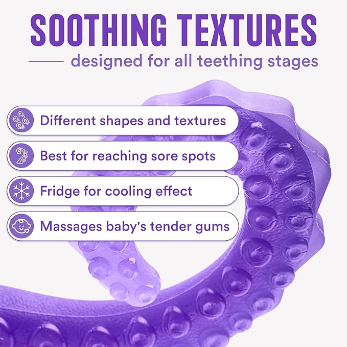 ??Made in USA Medical Grade Silicone Teether for Infants ??Multi-Stage Molar Relief & Interactive Parent-Finger Fit ??0-24 Months