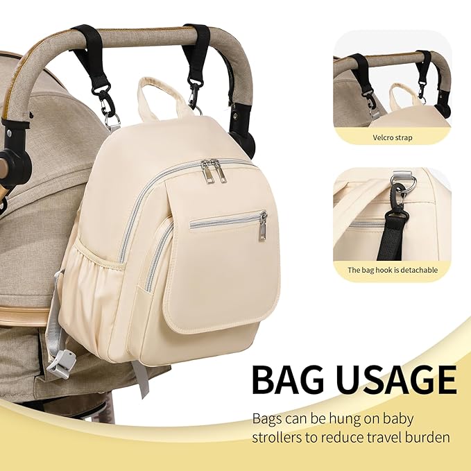 Small Diaper Bag Backpack, Mini Diaper Bag Purse with 10 Pockets, Travel Baby Bag for Baby Girls, Insulated Pockets, Stroller Straps, Beige