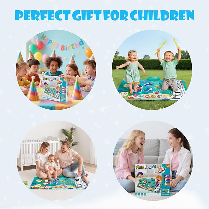 Baby Musical Play Mat,Early Educational 3 in 1 Floor Piano Drum Animal Touch 31.5"*19.6 " Play Blanket Montessori Sensory Musical Learning Toys,Baby Birthday (Sea Pattern)