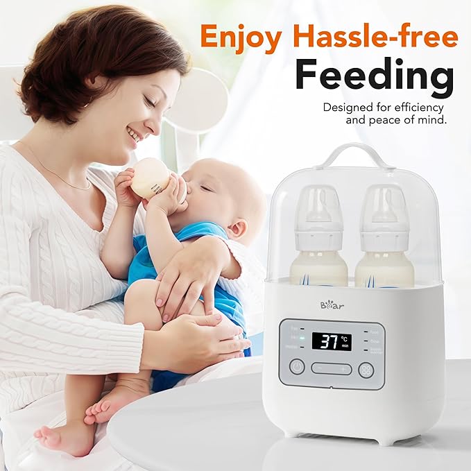 Bear Bottle Warmer, Baby Double Bottles Heater Breastmilk Food Warmer for New Born Twins, with Temp Control 24H Water Bath Warming, Fast Heating Steaming Thaw Multifunctional