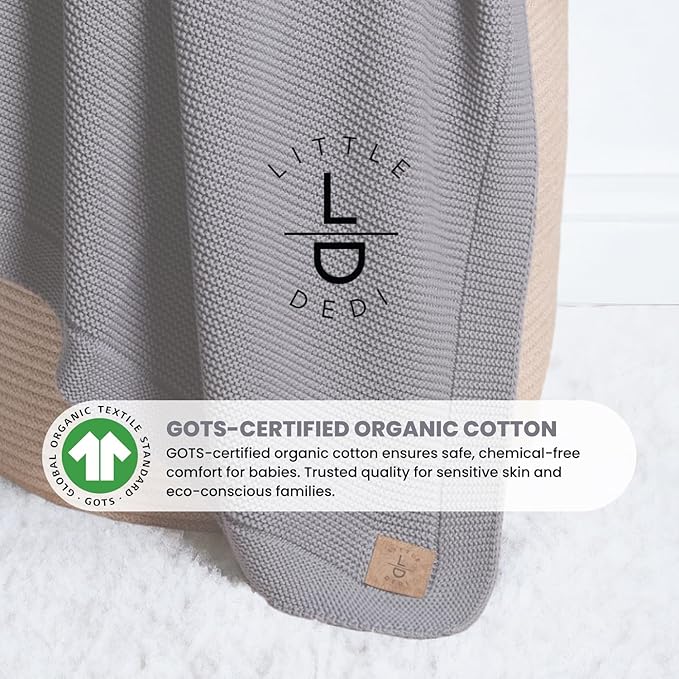 100% Organic Cotton GOTS Certified Baby Knitted Blanket with Gift Box - Soft Toddler, Crib, Stroller Blanket - Neutral Swaddle and Receiving Blanket for Newborns, 30"x40", Dark Grey