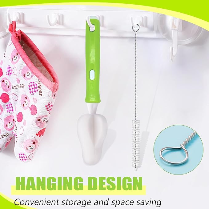 INVODA Nipple Brush 4PCS Sponge Bottle Brushes with 4 PCS Straw Brush Baby Bottle Nipple Cleaner Brush Long Handle Detachable Nipple Brushes (White)