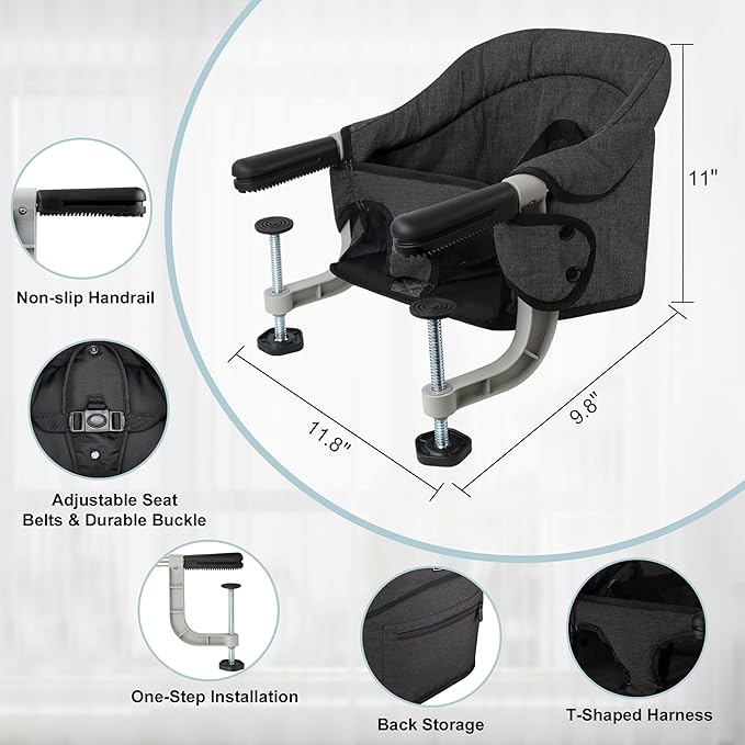 Hook On High Chair, Portable Foldable Clip On Baby Travel High Chair, Lightweight Feeding Seat with Storage Bag, BPA-Free Safety Harness for Home Restaurant (Brown)