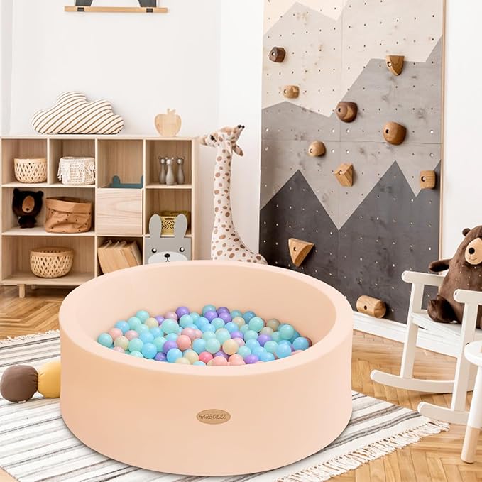 HARBOLLE Baby Ball Pit 35.4" Soft Round Memory Foam Ball Pits NOT Included Balls Indoor Outdoor Playpen for Babies Toddlers Kids Great Gift for Girls Boys, Peach Beige