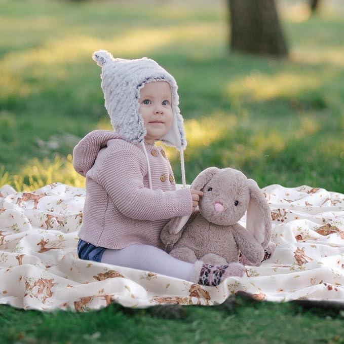 LifeTree Baby Muslin Swaddle Blankets for Boys & Girls, Newborn Swaddle Set with Matching Headband Bow, Infant Blanket Wrap, 47 x 47 inches, Deer, 70% Viscose from Bamboo and 30% Cotton