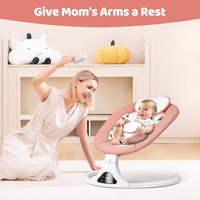 Baby Swings for Infants, Pink Infant Swing with 5 Speeds, 12 Soothing Melodies, Bluetooth & Remote Control, Portable Baby Swing for Indoor and Outdoor (Pink)