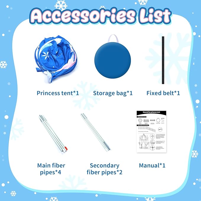 Skirfy Princess Play Tent, Frozen Toy for Girls, Ice Castle Kids Tent Indoor and Outdoor, Large Imaginative Playhouse for Toddler 3+,Christmas Birthday Thanksgiving Gift for Girls-64.2*41.3*41.3 inch