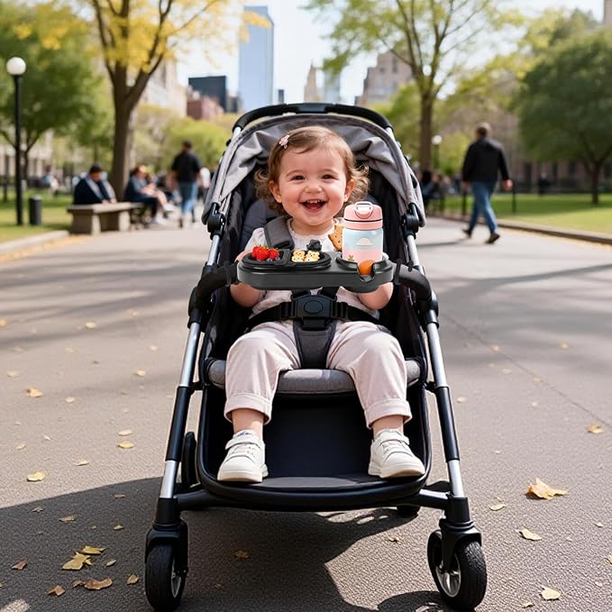 Stroller Snack Tray Cup Holder Attachment, Universal Stroller Accessories for Nuna Mockingbird Bugaboo Uppababy, Detachable Stroller Cup Holder, Baby Toddler Kids Disneyland Travel Disney Essentials