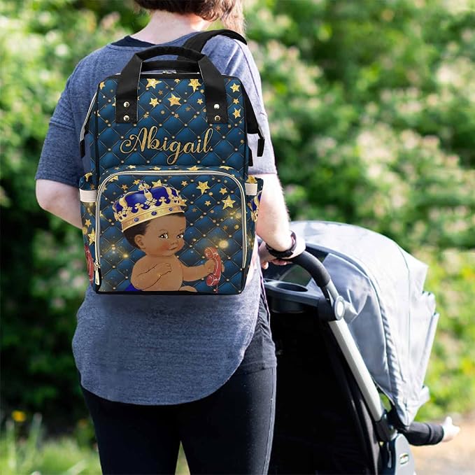 M YESCUSTOM Custom Prince Mommy Backpack Personalized Blue Diaper Bag with Pentagram Customized Travel Gift for Women