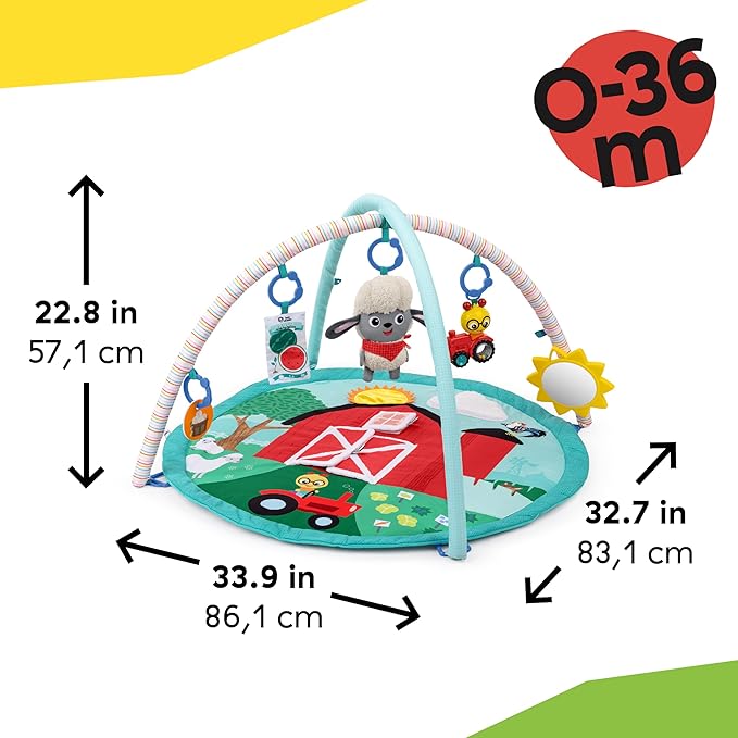 Baby Einstein Ingenuity Farm Explorers Happy Harvest Touch & Feel Baby Play Gym & Mat with 5 Removable Toys, 20+ Songs & Sounds, Ages 0+ Months