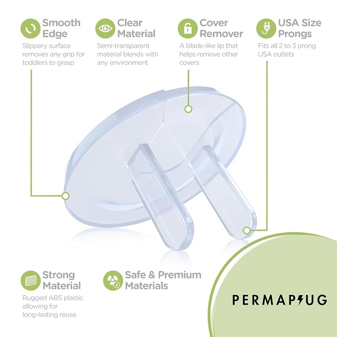 Permaplug Safety Outlet Plug Covers 25-Pack, Clear – Childproof, Tamper-Resistant Plug Protectors and Outlet Covers for Baby Safety, Durable and Easy to Install Electrical Outlet Covers