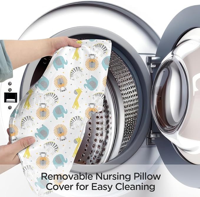 Little Grape Land Ergonomic Nursing Pillow,New Breastfeeding Pillows Support for Mom and Baby,Breathable and Soft with Cute Washable Cover, Multi-Use Feeding Pillow for 0–12 Months, Animals