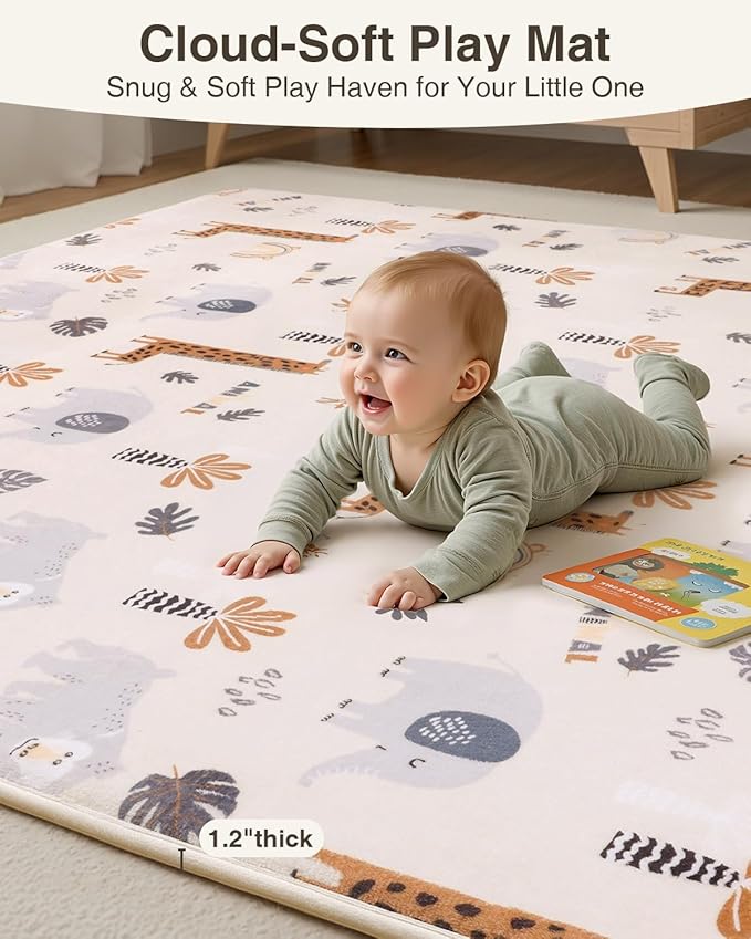 Baby Play Mat for Floor,1.2" Thick 47x47 Play Mat for Playpen,Safe Tummy Time Mats for Babies and Infants Toddlers,Cushioning Foam Mats for Kids Crawling,Non-Slip Baby Playmat,Tatami,Nursery Rug