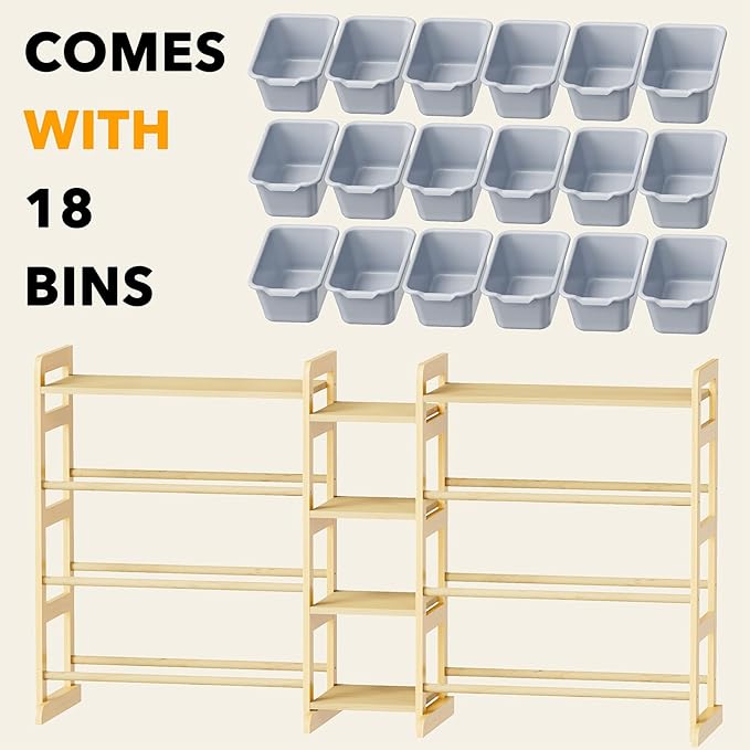 SpaceAid Large Toy Storage Organizer with 6 Shelves and 18 Bins, Book Shelf Organizers Storage Bookshelf, Kids Bin Shelf Box Bookcase for Bedroom Playroom Organization Room Decor, Neutral Gray