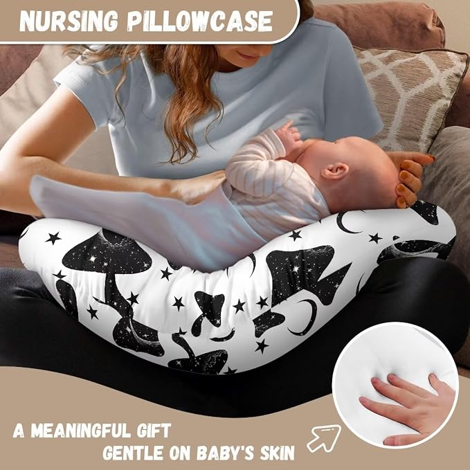 Nursing Pillow Cover Stretchy,Breastfeeding Pillow Slipcover for Baby Girls,Starry Sky and Mushrooms,Soft Snug Fits On Newborn Feeding Pillow Case