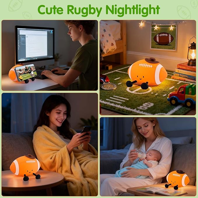 YISUN Football Night Light, Soft Silicone Nursery Night Lamp, Rechargeable Dimmable Rugby Night Lights with Timer, Cute Night Lights for Kids Room Decor Birthday Christmas Gifts