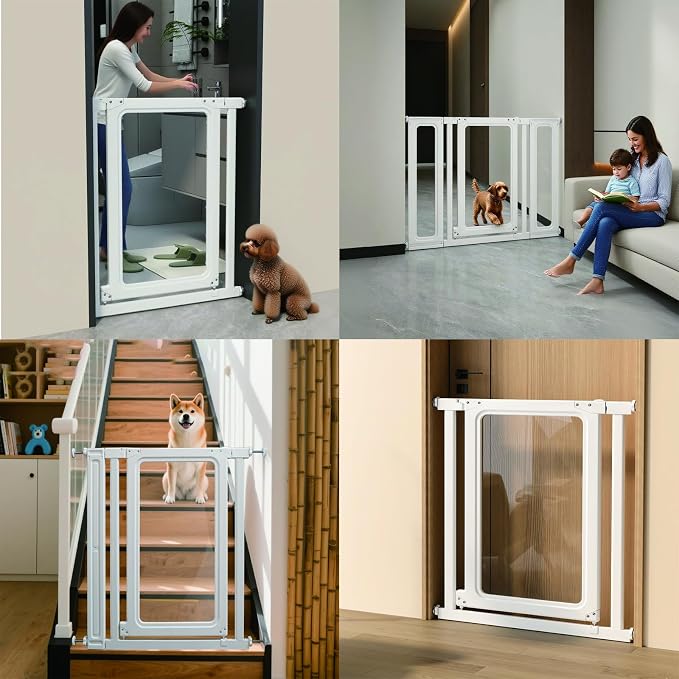 Baby Gate for Stairs and Doorways | Extra Wide, Auto Close, No Drilling Pressure Mounted, Walk Through Door, For Dogs & Cats