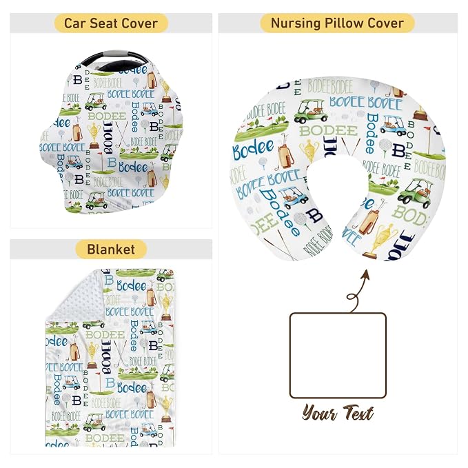 Baby Nursing Pillow Cover - Personalized Name Golf Theme Breastfeeding U-Shaped for Bottle Feeding, Ultra Soft Comfortable Breastfeeding Pillow Cover for Infant Baby Boys and Girls