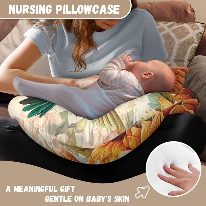 Sunflower Hummingbird Nursing Pillow Cover for Infant Snug, Breastfeeding Pillow Slipcover for Baby Girls/Boys, Soft Snug Fits On Newborn Feeding Pillow Case