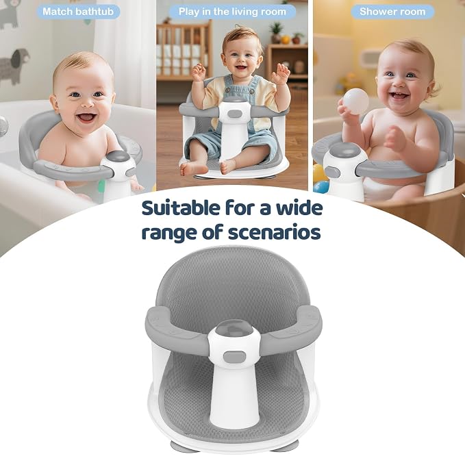 Baby Bath Seat for Babies 6 Months & Up - Baby Bath Seats for Babies Sitting Up | Non-Slip Baby Bath Chair with Cushion & Suction Cup | Toddler Bath Seat Newborn Infants Baby Bathtub Seat (Grey)