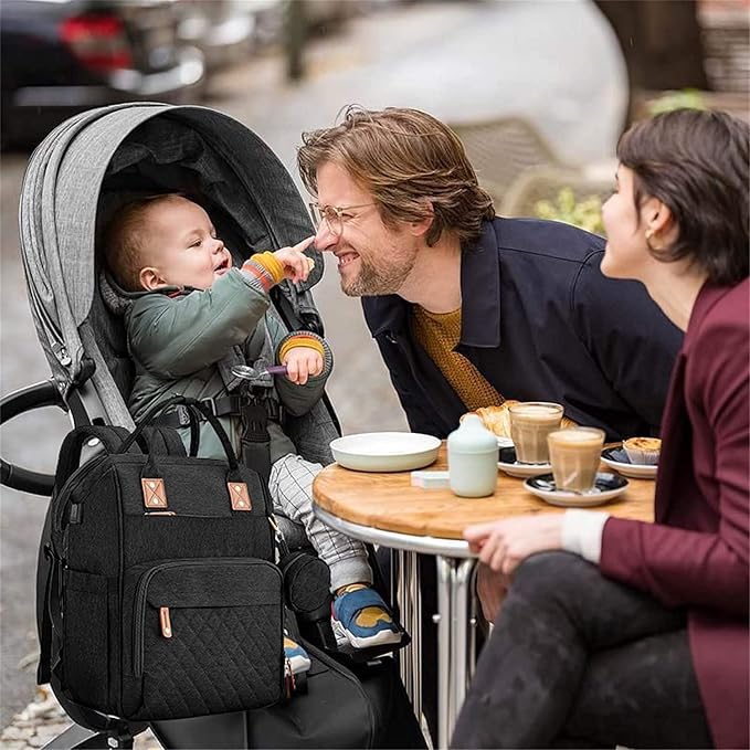 Baby Diaper Bag Backpack with Changing Station Travel Mommy Bags Boys Girls Multifunction Travel Bag Backpack Baby Stroller Large Capacity (3037-Black)