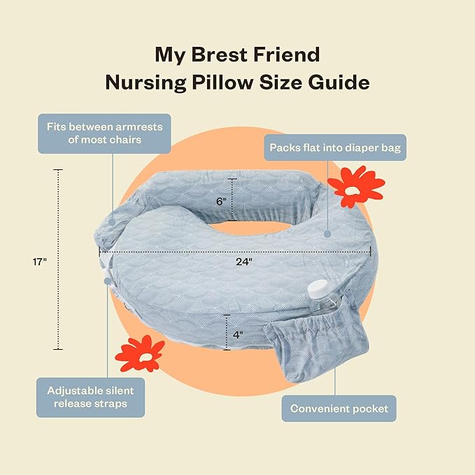 My Brest Friend Twin Nursing Pillow - Enhanced Comfort with Slipcover - Ergonomic Breastfeeding Pillow for Ultimate Support - Adjustable Nursing Pillow with Handy Side Pocket, Horizon
