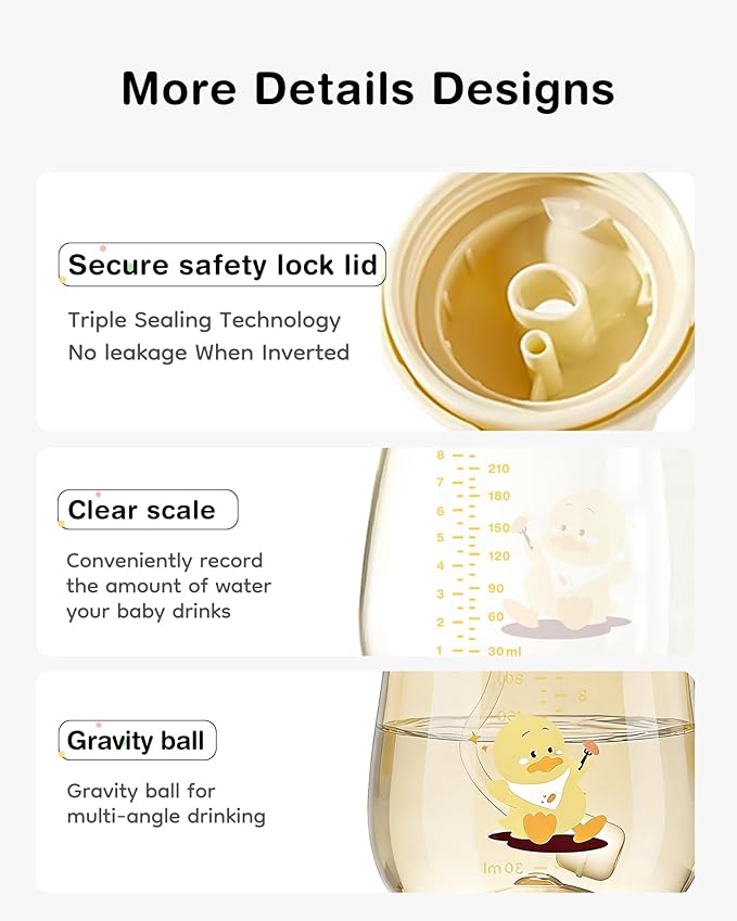 Dr.isla PPSU Weighted Straw Training Cup for 6-12 Months Babies, Spill Proof Transition Sippy Cup for Bottle Weaning, Dual Lids 8oz,Yellow