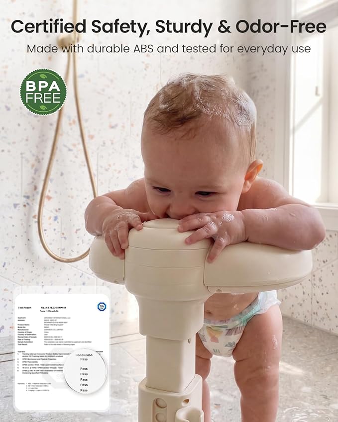 GROWNSY Baby Bath Stand for Babies 6 Months & Up, Foldable Baby Shower Stand for Infants and Toddlers, Adjustable Baby Shower Standing Support With Shower Holder