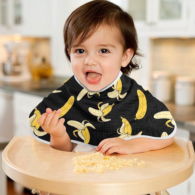 1 Pack Muslin Burp Cloths Cartoon Banana Black Print Cotton Baby Burp Cloths Absorbent Soft Burping Cloth Washcloths for Newborn Babies 22x11 Inch