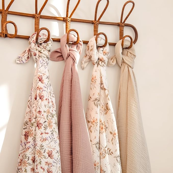 lulumoon Muslin Swaddle Blankets for Baby: Cotton & Soft Receiving Blanket for Newborn with Branche Printed- Neutral Gift for Baby Shower 2pack(Olive Branche)