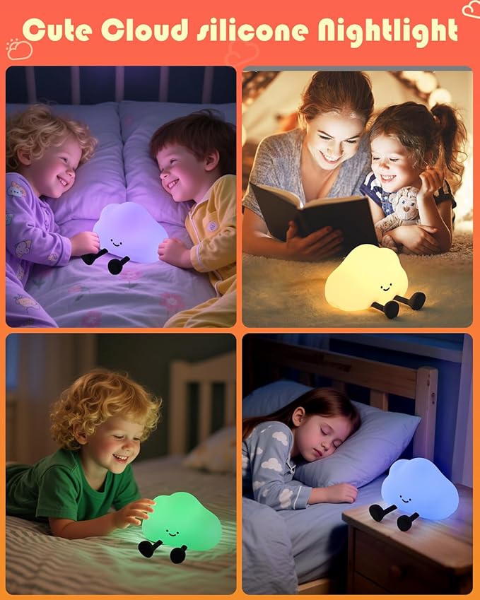 YISUN Cloud Night Light, Colorful Silicone Night Lights for Nursery, Rechargeable Dimmable Bedside Lamp with Timer, Soft Squishy Night Lamp Portable Kids Gift for Girls, Boys, Babies