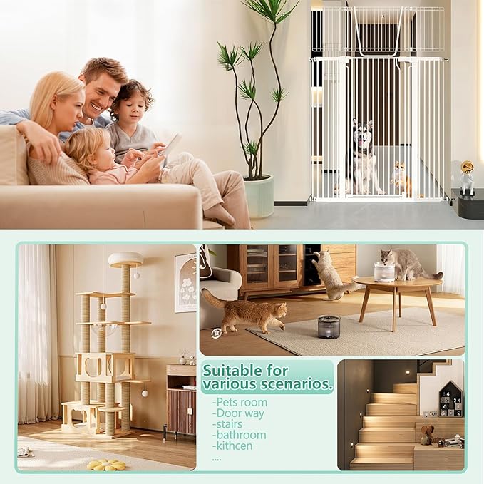 51" Extra Tall Cat Gate 28.5"-35" Wide, Auto Close, Pressure Mounted, for Cats & Small Dogs, Hallway, Stairs, Kitchen,Pet Gate,White