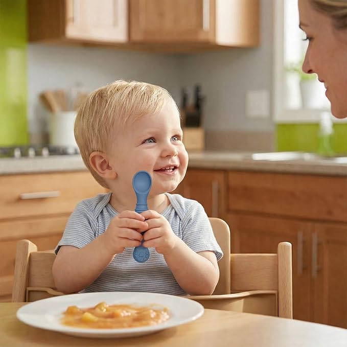 5 Pack Baby Spoons First Stage Feeding - Soft Silicone Self Feeding Training Utensils for Infant & Toddler - BPA Free BLW Weaning Supplies with Choke Guard - Dishwasher Safe Gentle on Gums