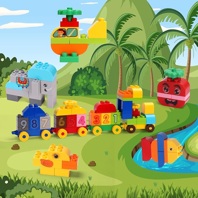 Creative Building Blocks - 116 Pieces Large-Size Blocks, Build Train Animal, Ideal STEM Toy for 3 Year Old Kids