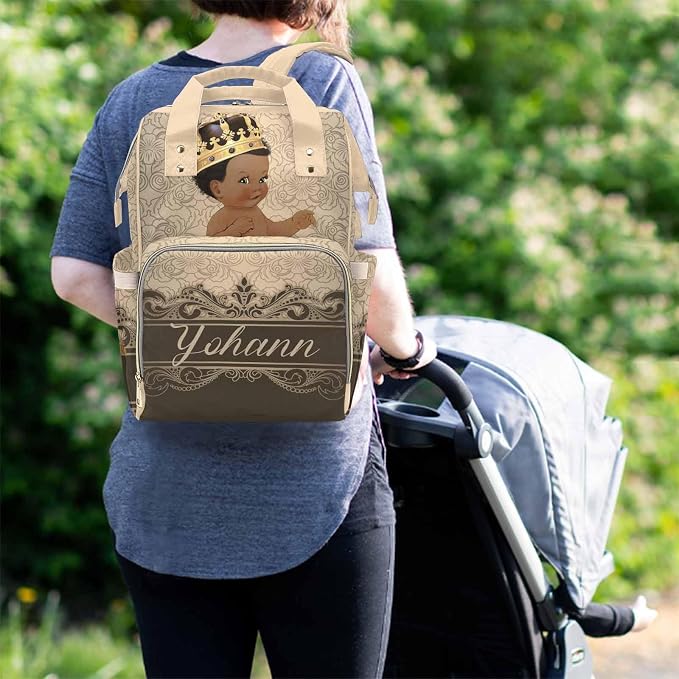 M YESCUSTOM Custom Diaper Bag Backpack with Name, Baby Bags Travel Diaper Backpack for Dad Mom, Insulated Pockets Portable Nappy Bags Brown Nursery Bag for Mom Gift