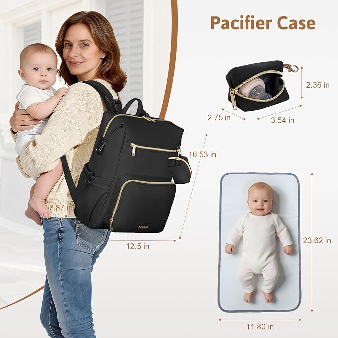 Lekesky Pañaleras para bebe, Diaper Bag Backpack for Baby, Large Capacity Diaper Bag with 16 Pockets, 1.52lb Lightweight Waterproof Diaper Backpack with Changing Pad, Stroller Bag for Mom Dad Travel
