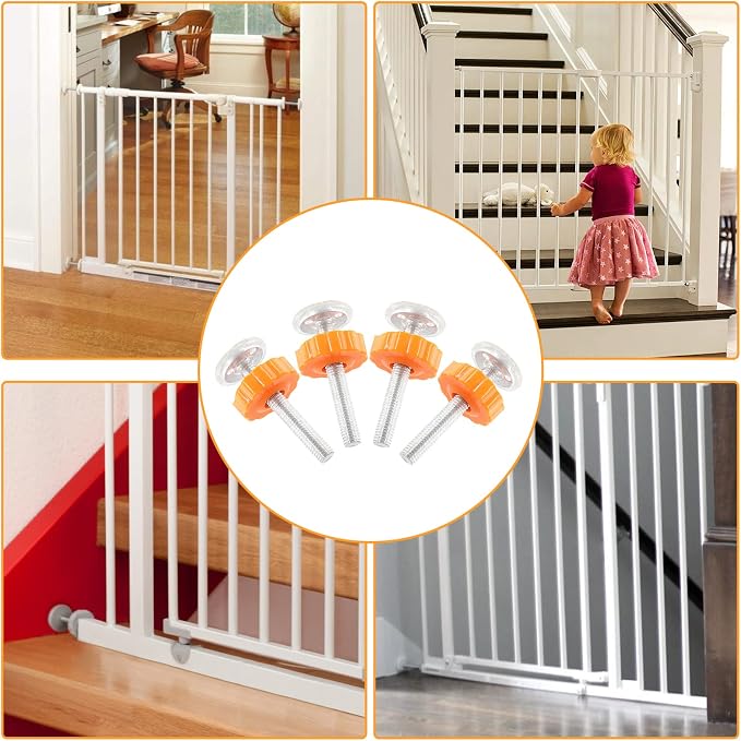 4 Pack Baby Gate Threaded Spindle Rod M10 (10mm) Replacement Hardware Parts Kit for Pressure Mounted Baby & Pet Safety Gates & Stair Gates (10mm, Orange)