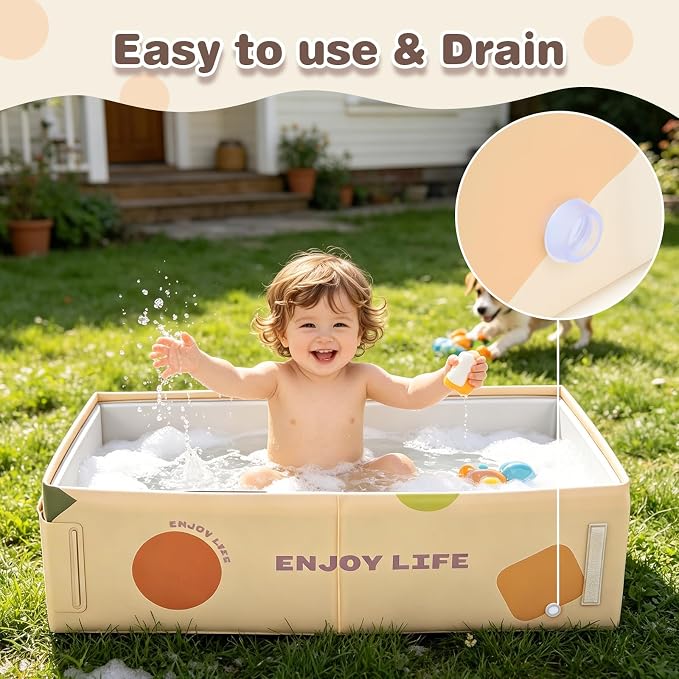 Toddler Bath Tub for Shower, Foldable Baby Bathtub, Portable Kids Bathtub & Collapsible Bathtub for Toddlers 1-8, Infant Newborn, Travel Baby Bath, Bañera para Bebé, White Dot