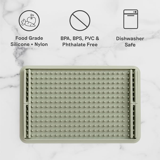 ezpz Drying Rack (Gray) - Silicone Dish Drying Rack with Suction Base - Adjustable Pegs - Odor-Resistant - Dry + Store Baby/Toddler Gear