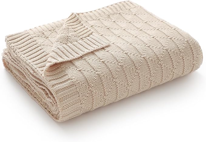 Baby Receiving Blanket for Boys Girls Knit Neutral Swaddle Blankets Soft Lightweight Crib Stroller Blankets for Newborn Infant Toddlers Beige 30 x 40 Inch