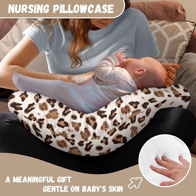 Leopard Print Newborn Nursing Pillow Replacement Cover Soft Comfortable Fabric Feeding Pillow Slipcover for Bottle and Breastfeeding