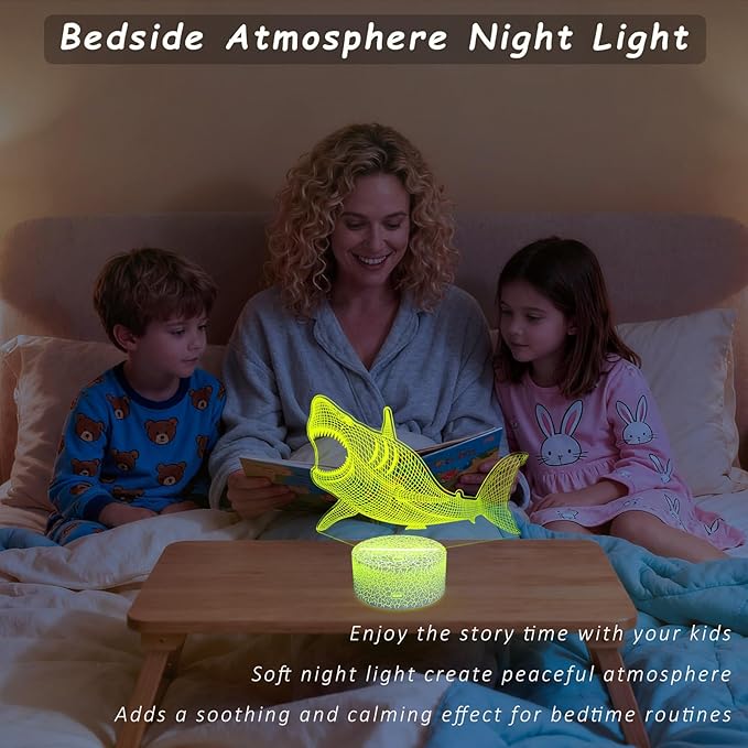 Shark Gifts for Shark Lover, 3D Nursery Night Light Lamp, Multi Color Change Timer Dimmalbe Remote Control, Bedroom Megalodon Theme Decor, Birthday Gift for Boy Girl Kids Teens Women Men